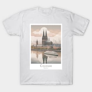 Vintage Retro Germany Majestic Cologne Cathedral and River View T-Shirt